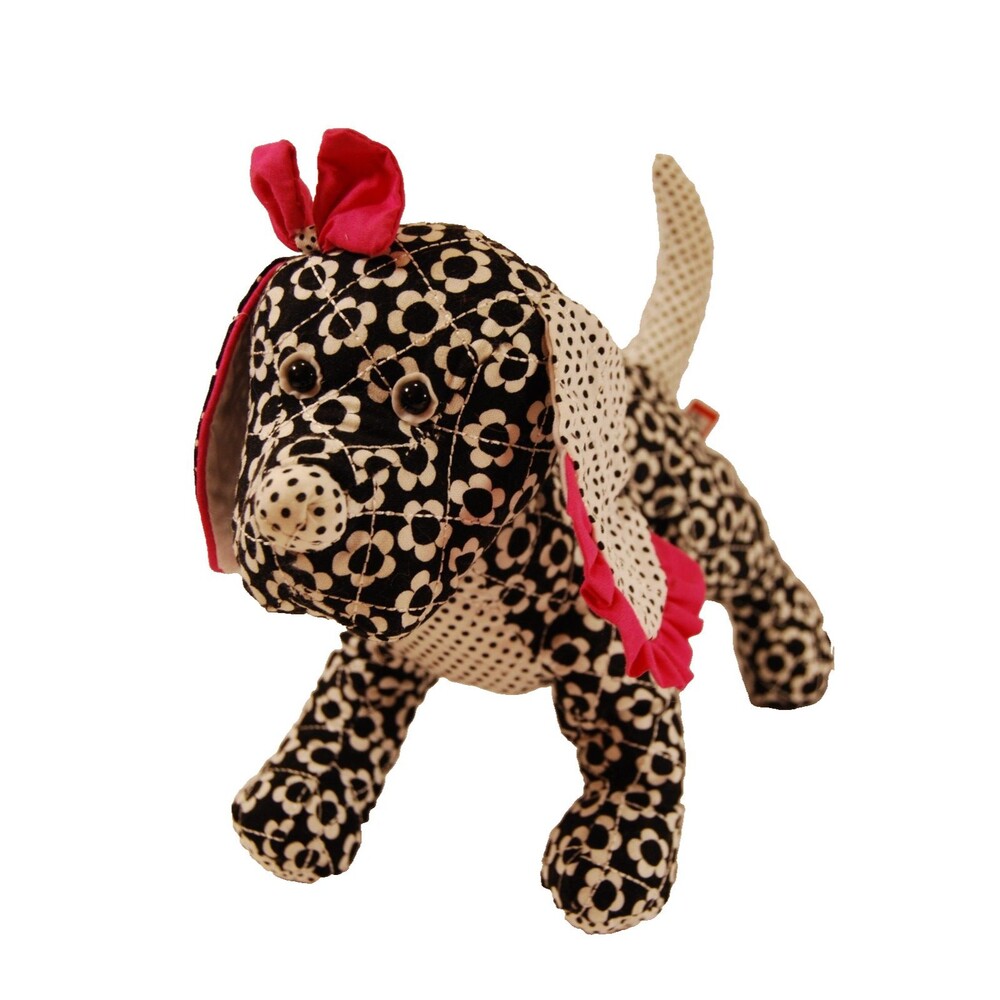 Douglas Quilted Floral Black Pink Fabric Plush Dog Stuffed Cuddle Toy 8.5 Tall